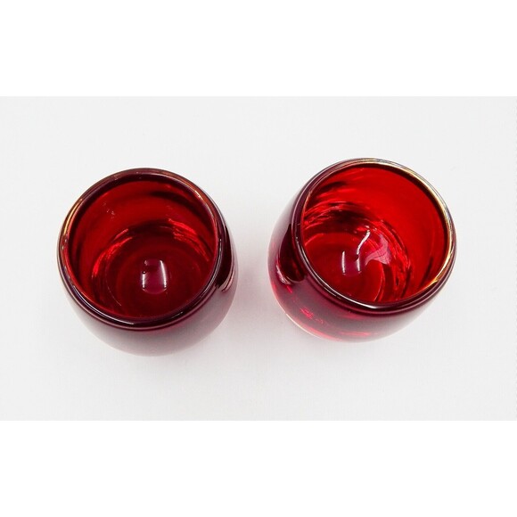 Crate & Barrel Diva Candle Holders Ruby Red Glass Pair Votive 3 Inch Art Glass - Picture 3 of 11